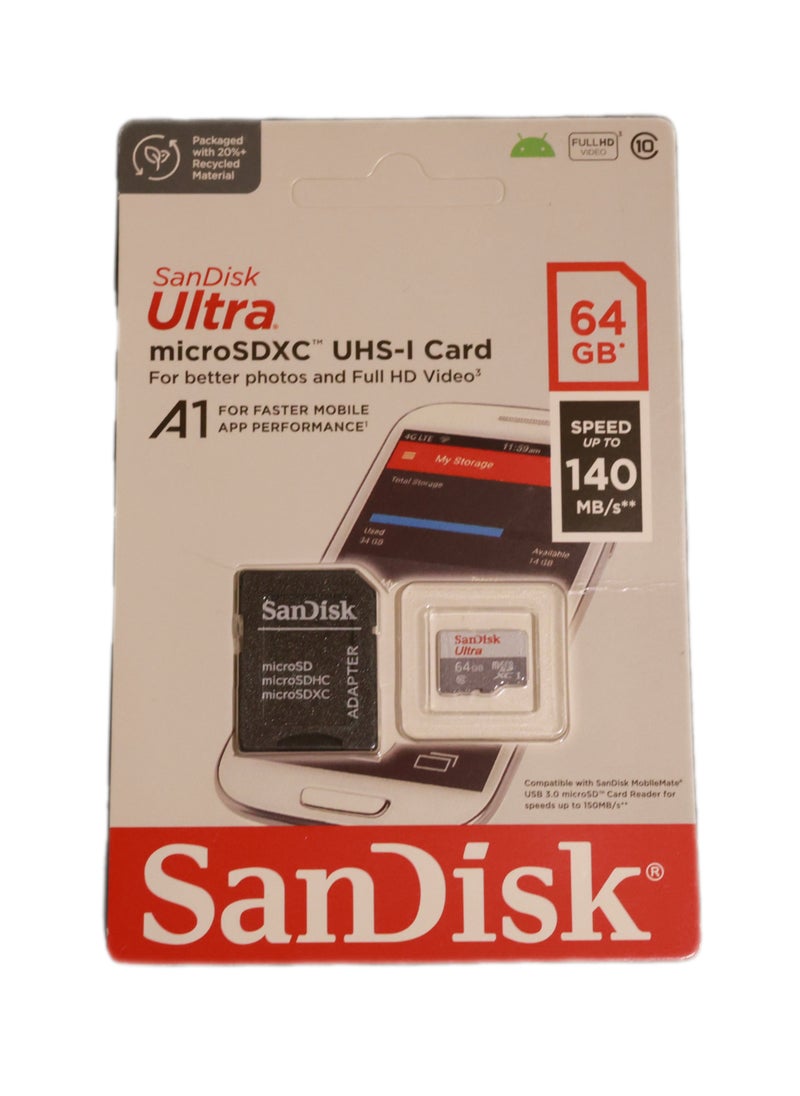 Sandisk - SanDisk Ultra micros DXc UHS-l Card For better photos and Full HD Video 64GB 140MB/S - Image 1