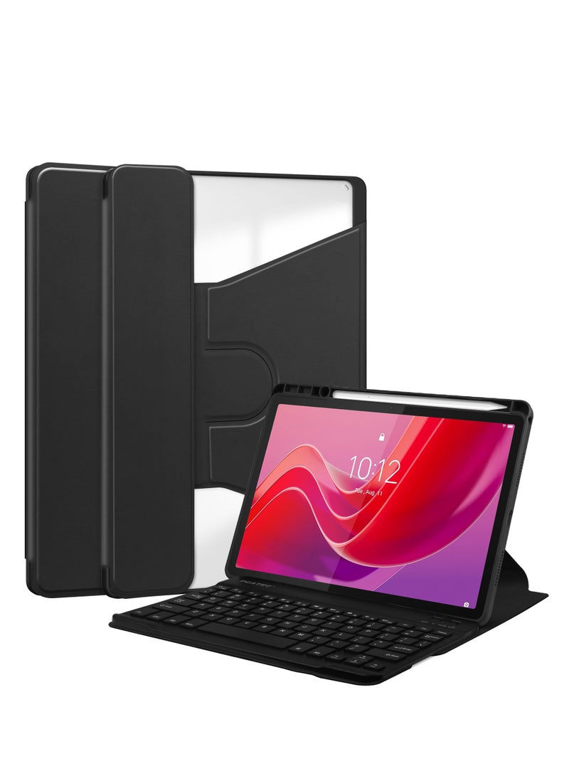 general For Lenovo Tab M11 TB330FU Acrylic Clear Swivel Tablet Case with Pen Tray and Detachable Wireless Bluetooth Keyboard - Image 1