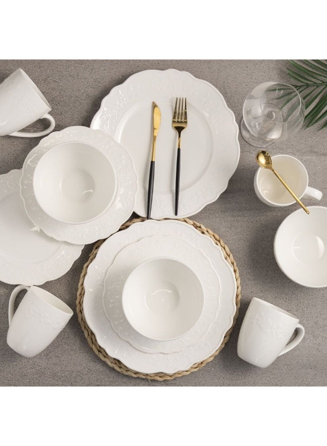 DANUBE HOME Apollo Dinner Set 16Pc Porcelain Geometric Embossed Serves 4 - Image 3
