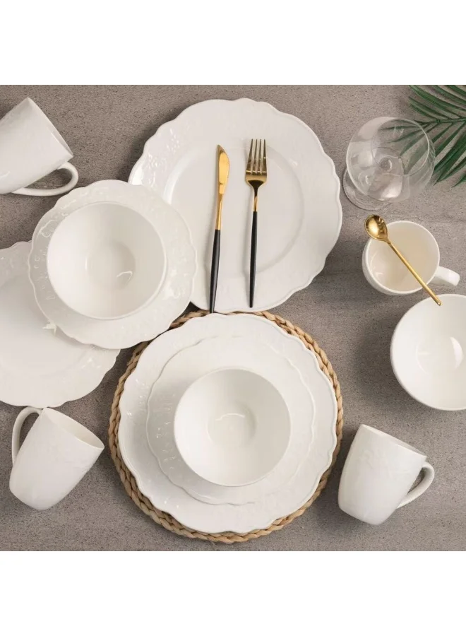 DANUBE HOME Apollo Dinner Set 16Pc Porcelain Geometric Embossed Serves 4