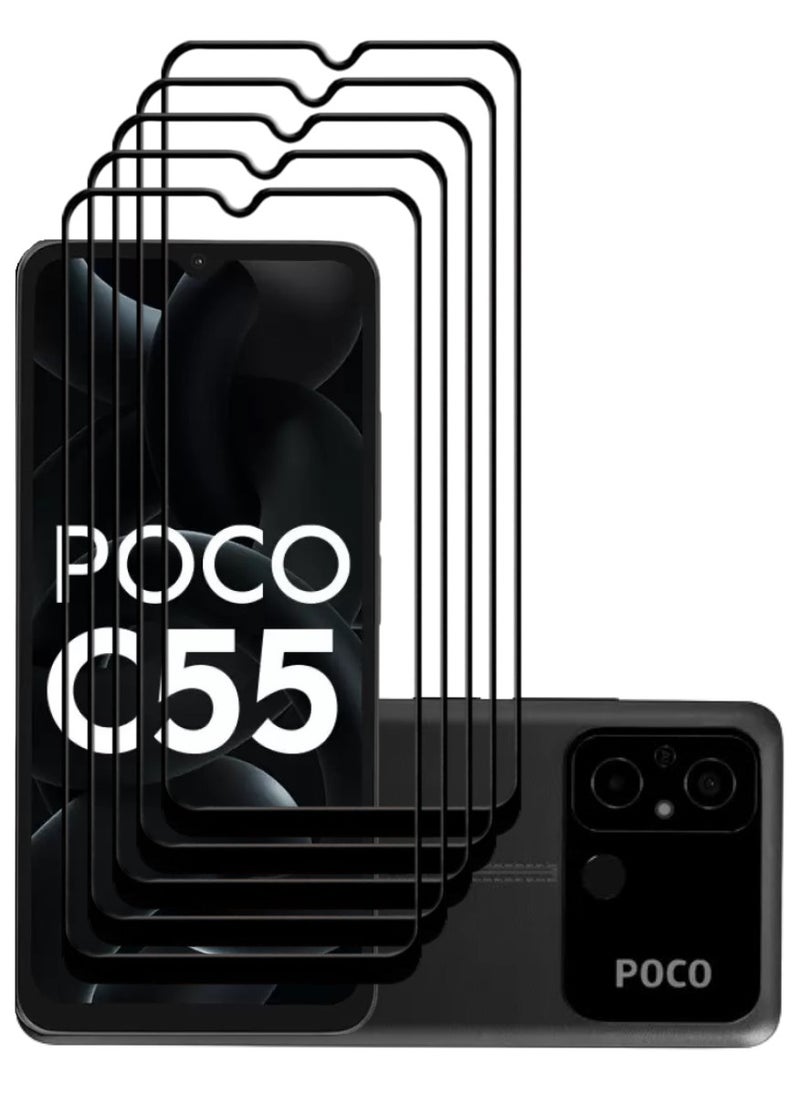 ACLIX 5 Pieces Antistatic ESD Dustproof Premium Quality High Definition Tempered Glass Screen Protector Designed For Xiaomi Poco C55 - Image 1