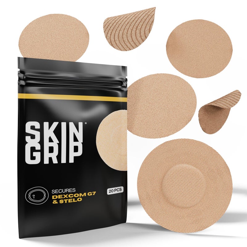Skin Grip Adhesive Patches Compatible with Dexcom G7 & Stelo CGM â€“ Waterproof & Sweatproof Cover for Continuous Glucose Monitor Sensor, Stays Secure for 10-15 Days â€“ 20 Pack, Tan - Image 1