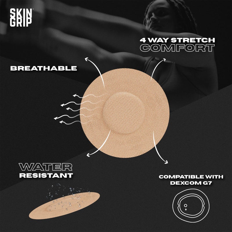 Skin Grip Adhesive Patches Compatible with Dexcom G7 & Stelo CGM â€“ Waterproof & Sweatproof Cover for Continuous Glucose Monitor Sensor, Stays Secure for 10-15 Days â€“ 20 Pack, Tan - Image 2