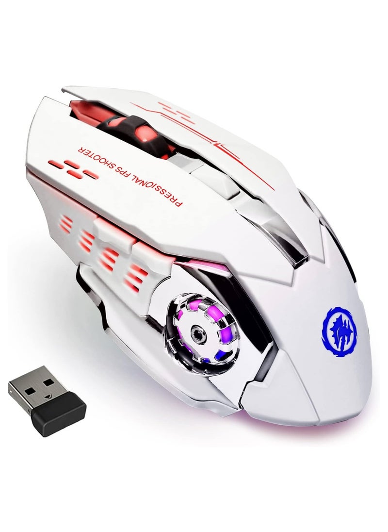 Bukela - Wireless Gaming Mouse Bluetooth Mouse RGB Rechargeable 2.4G USB Cordless Computer Mice with 7 Color Backlit, 6 Buttons & Silent Click for Laptop, iPad, Mac OS, PC, Windows -White - Image 1
