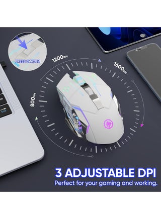 Wireless Gaming Mouse Bluetooth Mouse RGB Rechargeable 2.4G USB Cordless Computer Mice with 7 Color Backlit, 6 Buttons & Silent Click for Laptop, iPad, Mac OS, PC, Windows -White - view 3