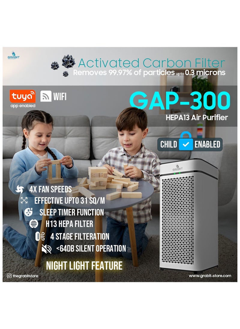 GRABIT Smart Air Purifier – 4-Stage Filtration, Wi-Fi Control, Quiet Operation