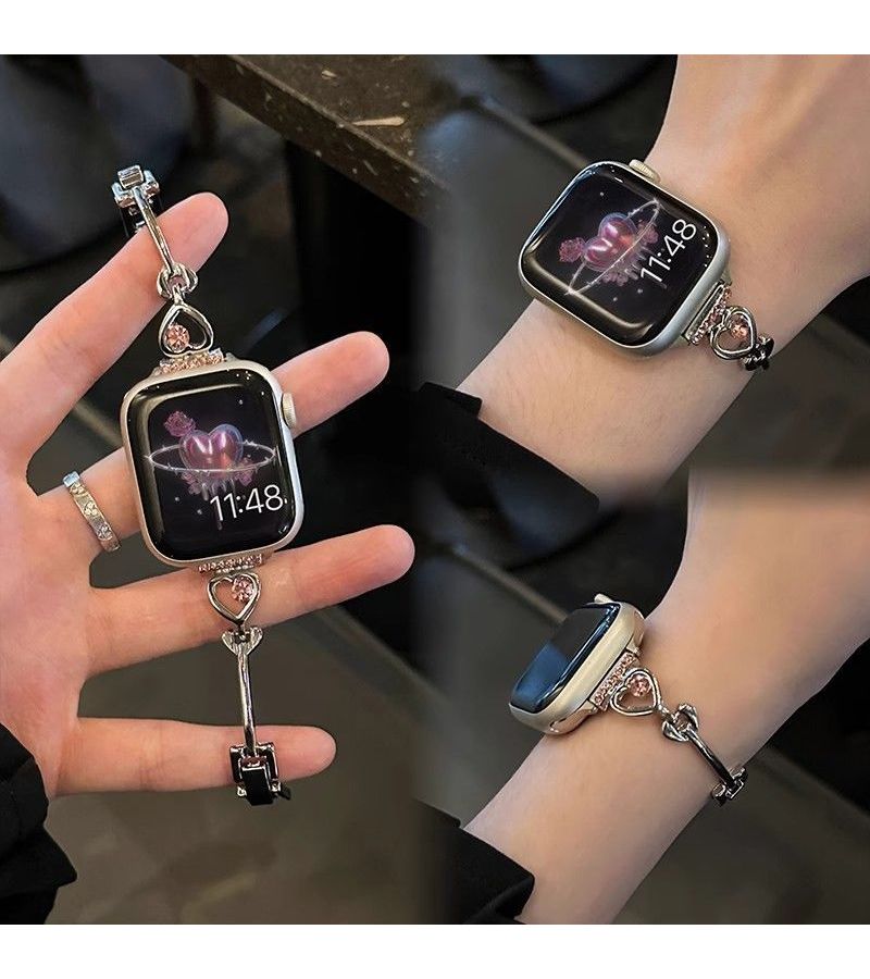 Silvery Chain And Pink Diamond Heart Strap For Apple Watch 38 40 41 42mm - Image 5
