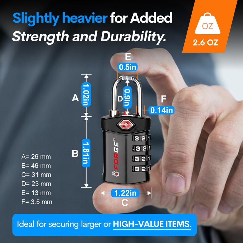 Forge Travel Lock Tsa Approved Luggage Locks For Air Travel  Gym Lockers  School Lockers  Pelican Cases  Gun Case  Easy Read Dials  Durable Alloy Body - Image 3