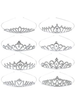 Cinaci Cinaci 8 Pieces Silver Metal Bridal Wedding Party Prom Rhinestone Headbands Flower Girl Hair Bands Tiaras Crowns Accessories for Brides Bridesmaids Women Girls Teens Kids  - Image 1