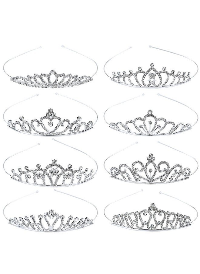 Cinaci 8 Pieces Silver Metal Bridal Wedding Party Prom Rhinestone Headbands Flower Girl Hair Bands Tiaras Crowns Accessories for Brides Bridesmaids Women Girls Teens Kids - Image 1