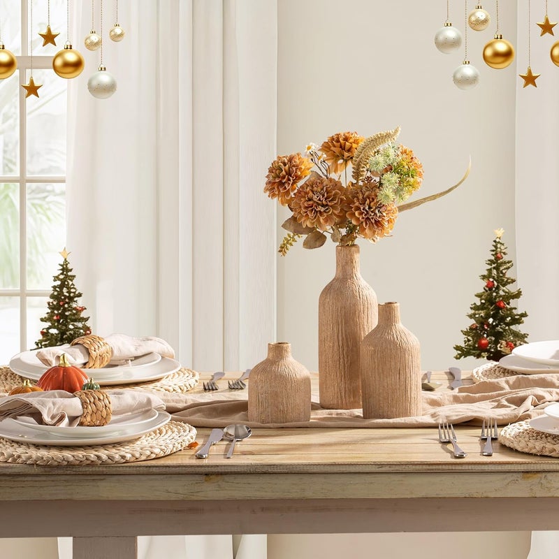 Vanselia Ceramic Vase Home Table Decor - Gold Flower Vase Set of 3 Living Room Kitchen Decorations Farmhouse Modern Rustic Vases Decorative Centerpiece for Shelf Bedroom Office Bathroom Dining Coffee Desk - Image 3