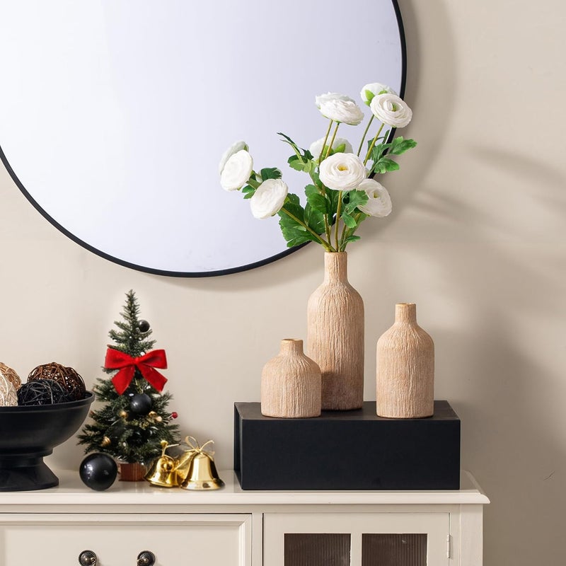 Vanselia Ceramic Vase Home Table Decor - Gold Flower Vase Set of 3 Living Room Kitchen Decorations Farmhouse Modern Rustic Vases Decorative Centerpiece for Shelf Bedroom Office Bathroom Dining Coffee Desk - Image 5