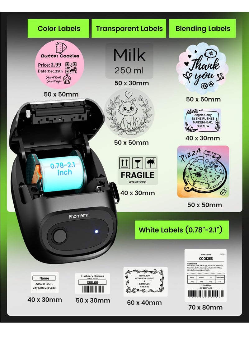 phomemo M160 Label Maker, Bluetooth Address Label Printer with Different Fonts and Templates, 2 Inch Barcode Label Maker for Small Business, Mailing, Logo, Clothing, Sticker Printer for Phone& PC, Black - Image 5