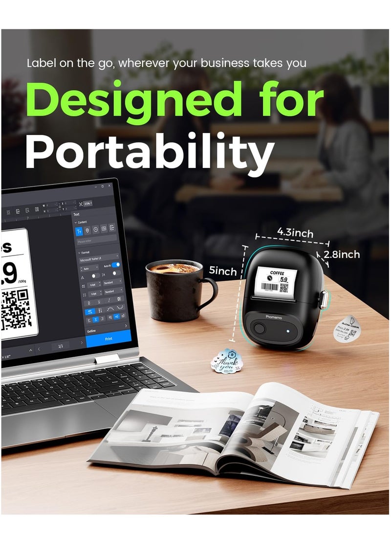 phomemo M160 Label Maker, Bluetooth Address Label Printer with Different Fonts and Templates, 2 Inch Barcode Label Maker for Small Business, Mailing, Logo, Clothing, Sticker Printer for Phone& PC, Black - Image 3