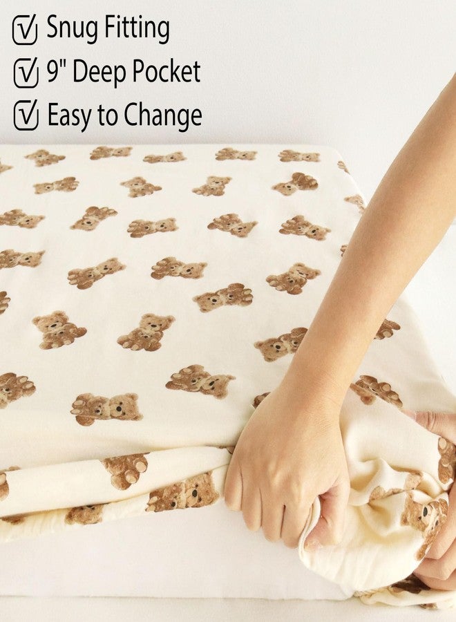 LifeTree Crib Sheets for Baby, Muslin Fitted Crib Sheets Boys Girls - Toddler Bed Sheet Fits Standard Crib, 70% Viscose from Bamboo and 30% Cotton, Bear Pattern, 28in x 52in - Image 5