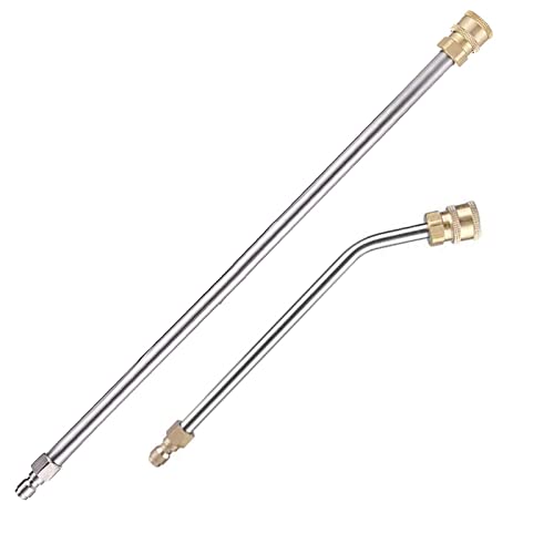 SSEHCWAN 2Pcs Pressure Washer Extension Wand, Extension Lance (15"/38cm) + 30°Curved Extension Rod (8.7"/22cm), 1/4 Inch Quick Connect, 4000 PSI Silver - Image 1