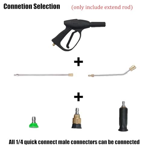 SSEHCWAN 2Pcs Pressure Washer Extension Wand, Extension Lance (15"/38cm) + 30°Curved Extension Rod (8.7"/22cm), 1/4 Inch Quick Connect, 4000 PSI Silver - Image 3
