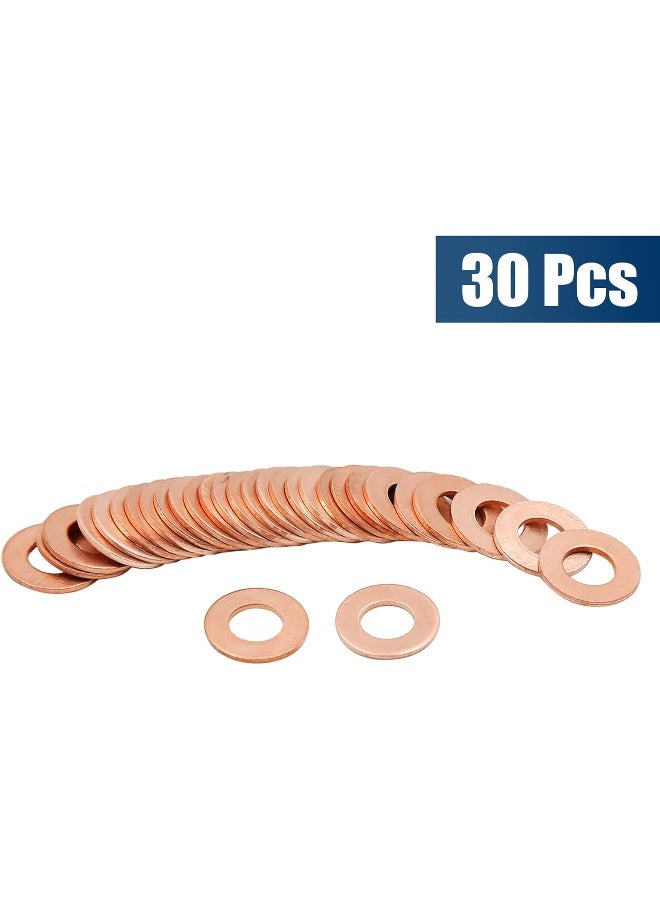 X AUTOHAUX X AUTOHAUX 7mm Inner Dia Car Engine Copper Washers Flat Sealing Gaskets Rings 30pcs  - Image 4