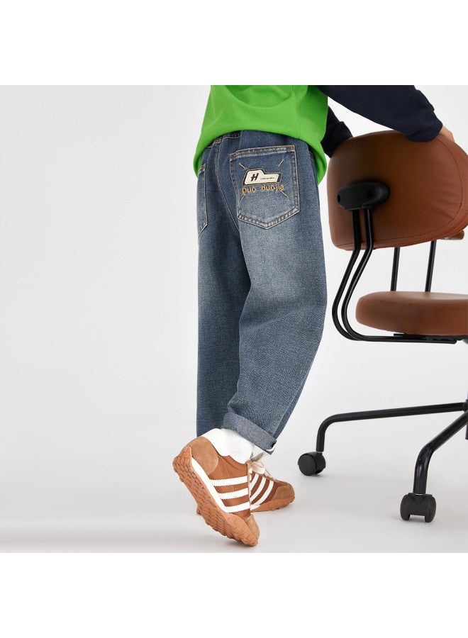 SKIN Friendly Soft Denim】2025 Spring/autumn Boys' Pants With Embroidered Pockets, Versatile Washed Casual Trousers For Kids - Image 5