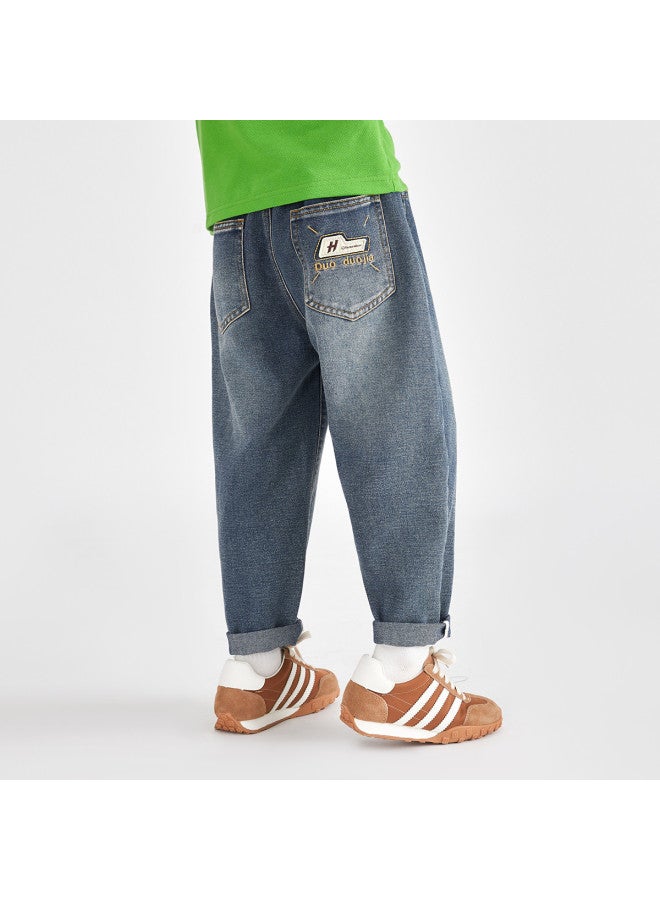 SKIN Friendly Soft Denim】2025 Spring/autumn Boys' Pants With Embroidered Pockets, Versatile Washed Casual Trousers For Kids - Image 2