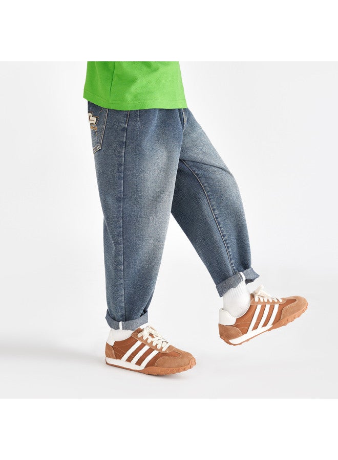 SKIN Friendly Soft Denim】2025 Spring/autumn Boys' Pants With Embroidered Pockets, Versatile Washed Casual Trousers For Kids - Image 3
