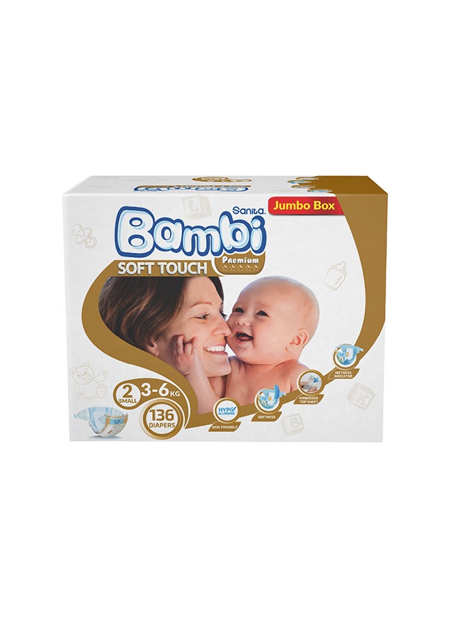 Sanita Bambi Baby Diapers Jumbo Box Size 2, Small, 3-6 KG, 136 Count - Image 2