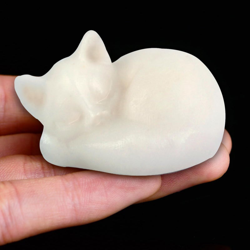 Ytbeoxk 2.1 Inch White Jade Cat Crystal Statue  Healing Crystal Sleeping Cat Gemstones Decorations  Lucky Cute Kitten Figurines  White Cat Gift Crystal Home Office Desk Decor for Cat Lover Man Woman - Image 3