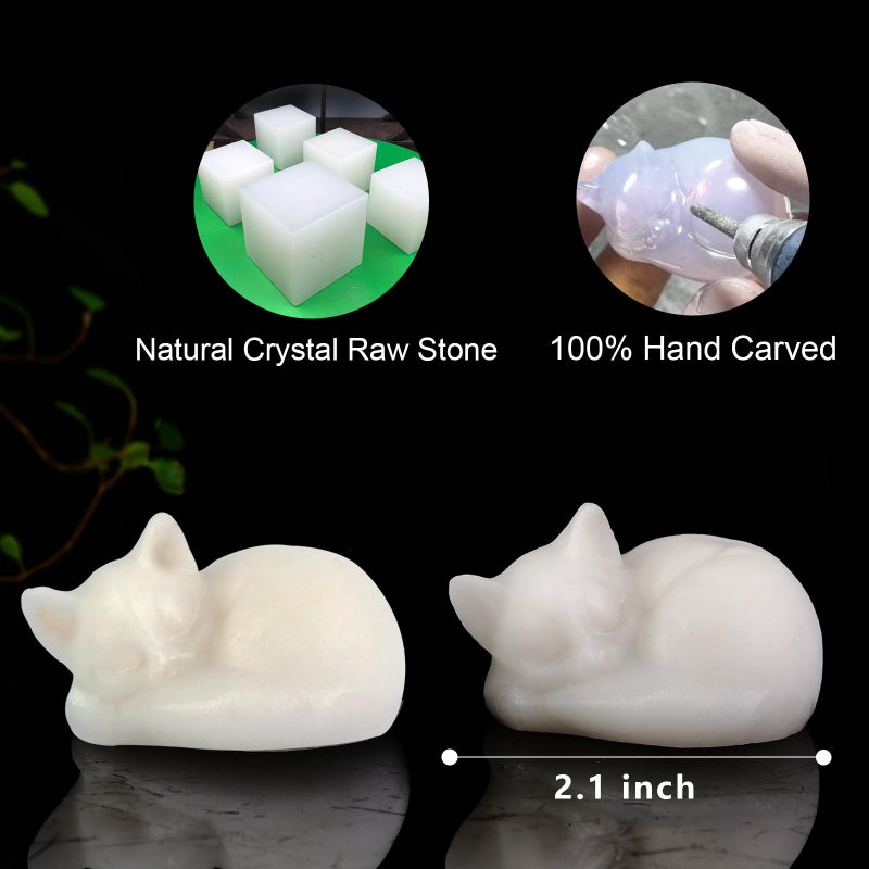 Ytbeoxk 2.1 Inch White Jade Cat Crystal Statue  Healing Crystal Sleeping Cat Gemstones Decorations  Lucky Cute Kitten Figurines  White Cat Gift Crystal Home Office Desk Decor for Cat Lover Man Woman - Image 2