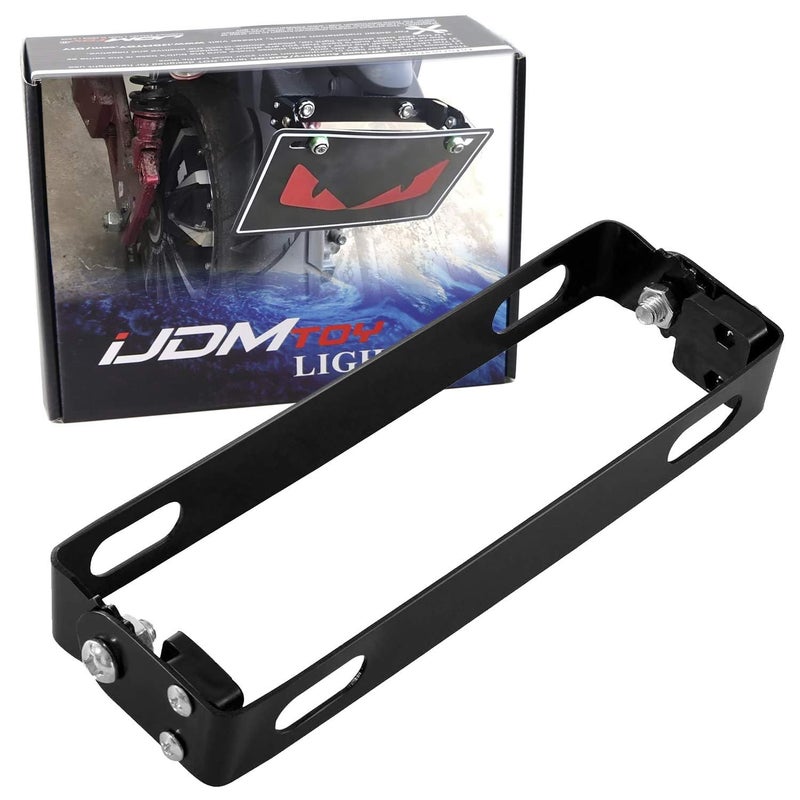iJDMTOY 180Degree Angle Adjustable Black Finish Aluminum License Plate Mount Bracket Flipper Compatible with Motorcycle Bike ATV Dirty Bike