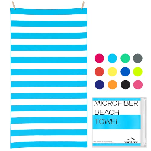 Your Choice Microfiber Quick Dry Sand-Free Beach Towel for Adults & Kids - Oversized, Compact, Lightweight, Absorben - Camping Towel - Light Blue and White Stripe, Large Beach Towel 60x30 Inch - Image 1