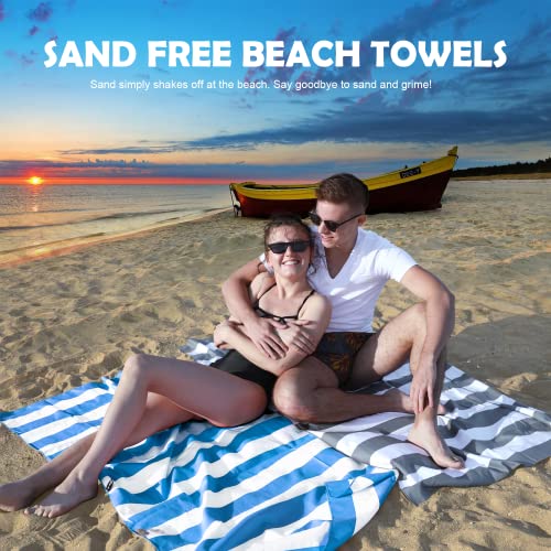 Your Choice Microfiber Quick Dry Sand-Free Beach Towel for Adults & Kids - Oversized, Compact, Lightweight, Absorben - Camping Towel - Light Blue and White Stripe, Large Beach Towel 60x30 Inch - Image 2