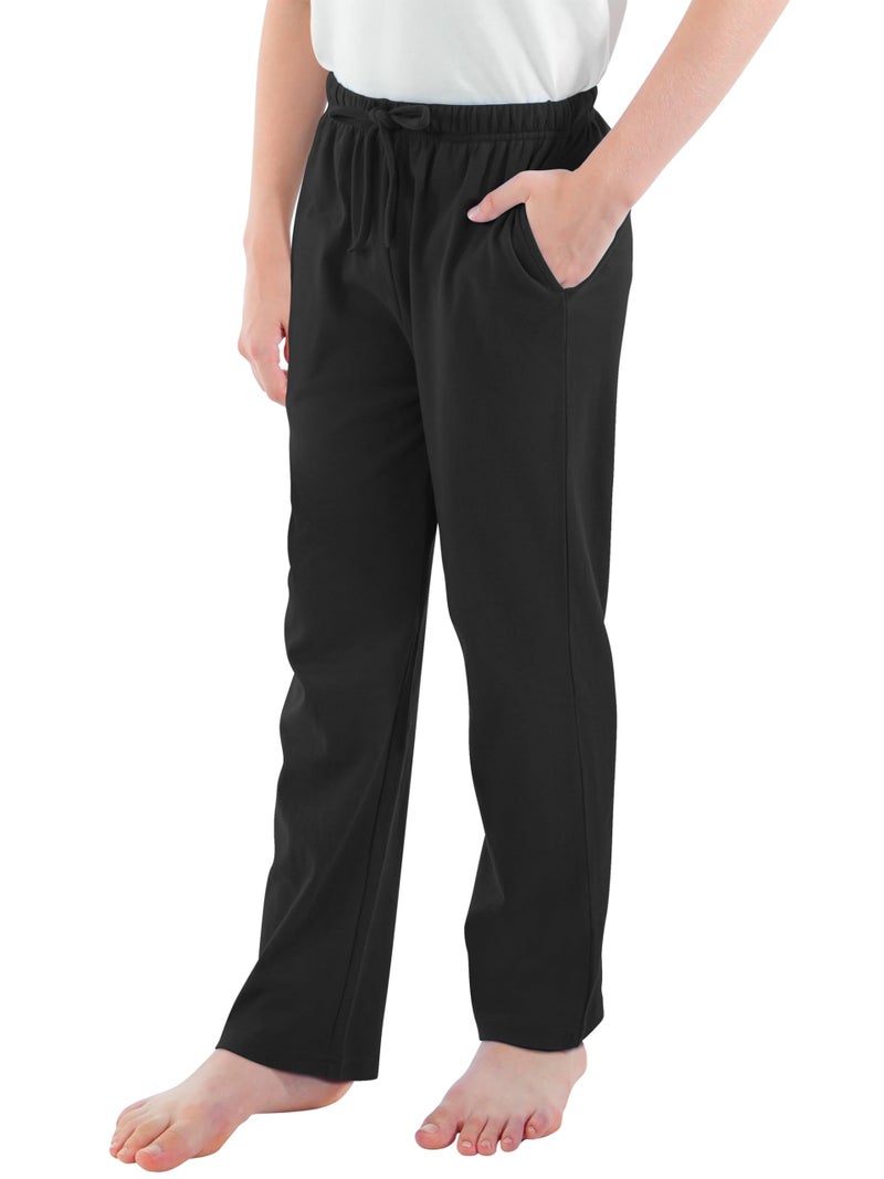 Cooraby Boys Cotton Adjustable Waist Pants Loose-Fit Pants with Pockets Casual Drawstring Sweatpants Black, Navy - Image 1
