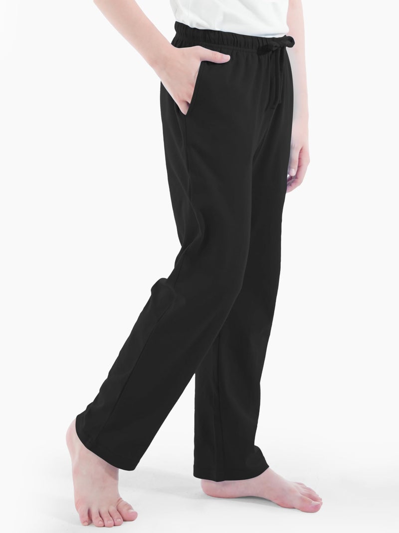 Cooraby Boys Cotton Adjustable Waist Pants Loose-Fit Pants with Pockets Casual Drawstring Sweatpants Black, Navy - Image 4