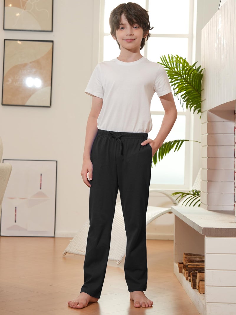 Cooraby Boys Cotton Adjustable Waist Pants Loose-Fit Pants with Pockets Casual Drawstring Sweatpants Black, Navy - Image 5