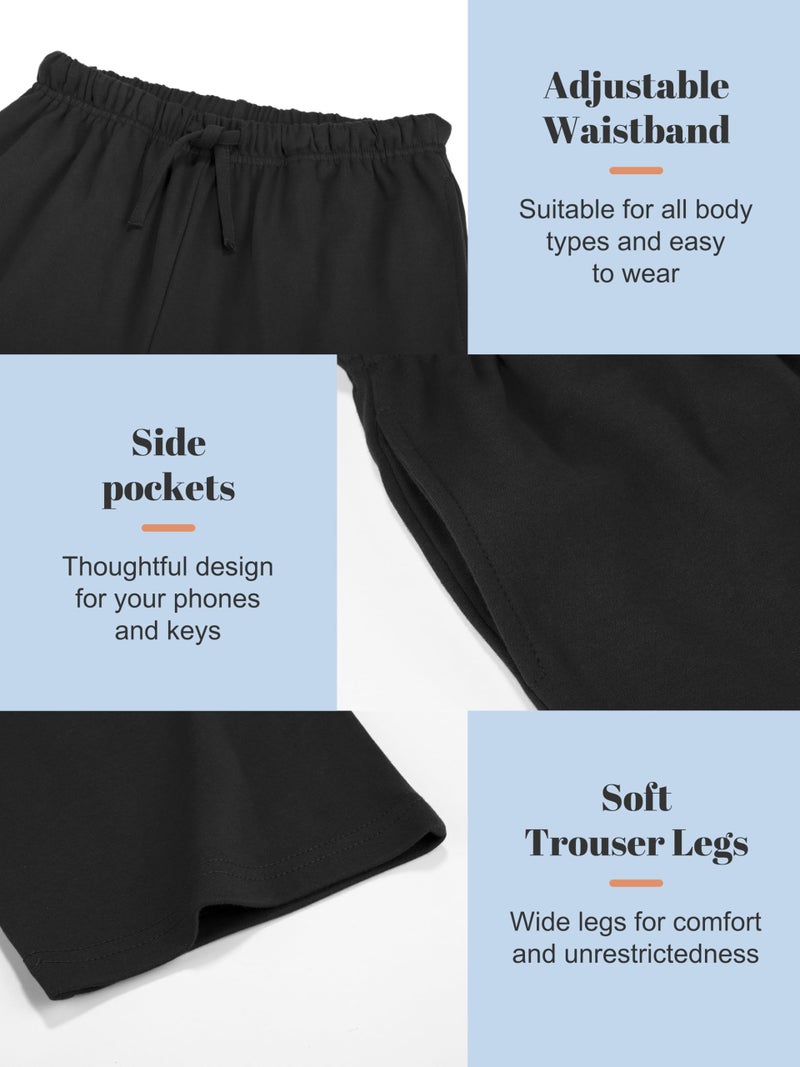 Cooraby Boys Cotton Adjustable Waist Pants Loose-Fit Pants with Pockets Casual Drawstring Sweatpants Black, Navy - Image 2