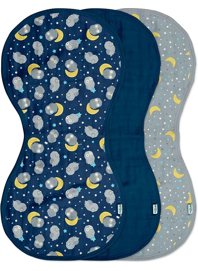 green sprouts Muslin Burp Cloths Pack Of 3 Blue Owl - Image 1