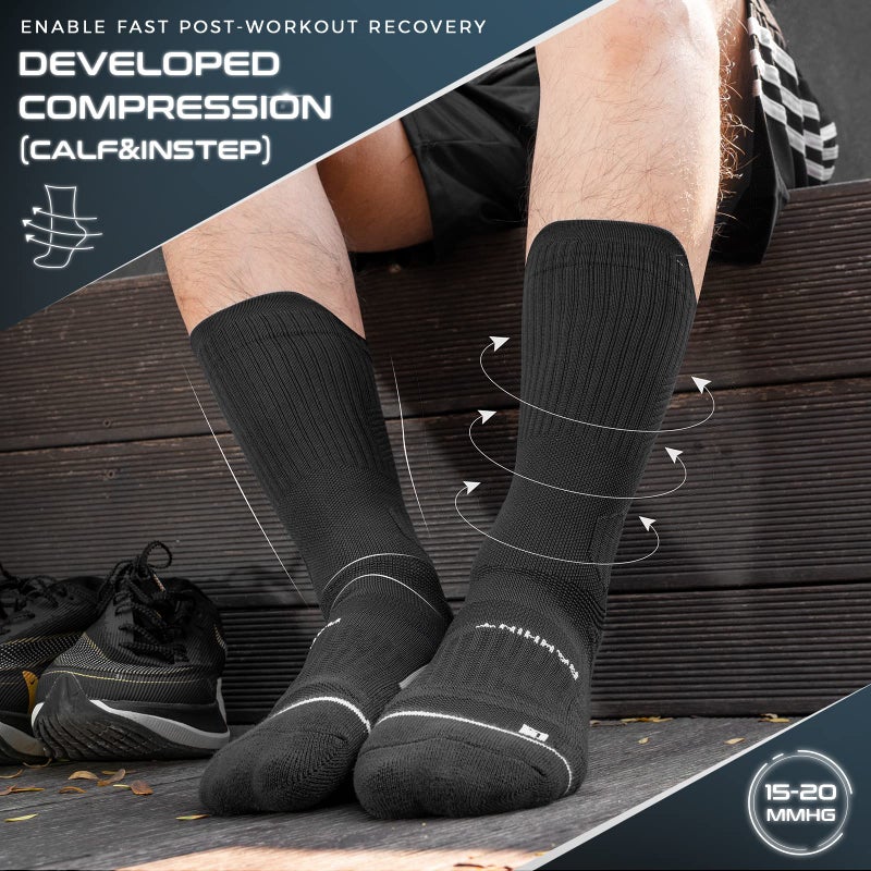 Rahhint Compression Running Socks 3 Pairs, Cushion Crew Socks, Anti-Blister Moisture Wicking Athletic Hiking Basketball Socks - Image 4