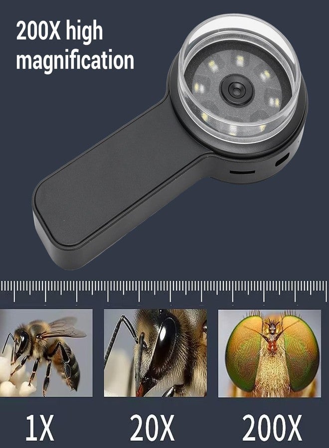 YUEHISY Portable Digital Magnifying Glass with 200X Magnification, 16 LED Adjustable Lighting & 2 Inch HD Display, Handheld Digital Microscope (Black) - Image 2