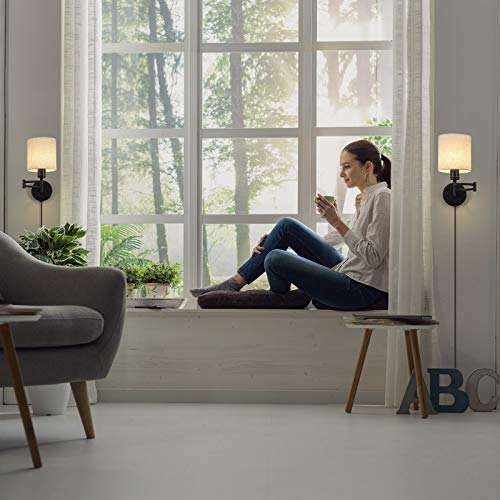 CADUKE Plug in Wall Light Set of 2, Swing Arm Wall Lamps, Modern Bedroom Wall Sconce Fixtures with Linen Lampshade for Reading Hallway Living Room - Image 4