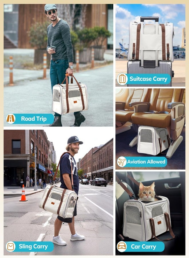 Morpilot Cat Carrier - Soft Sided Cat Carrier Large for Big Medium Cats and Puppy up to 18lbs, Pet Carrier with Safety Zippers, Foldable Bowl, Airline Approved Large Dog Carrier - Beige - Image 2