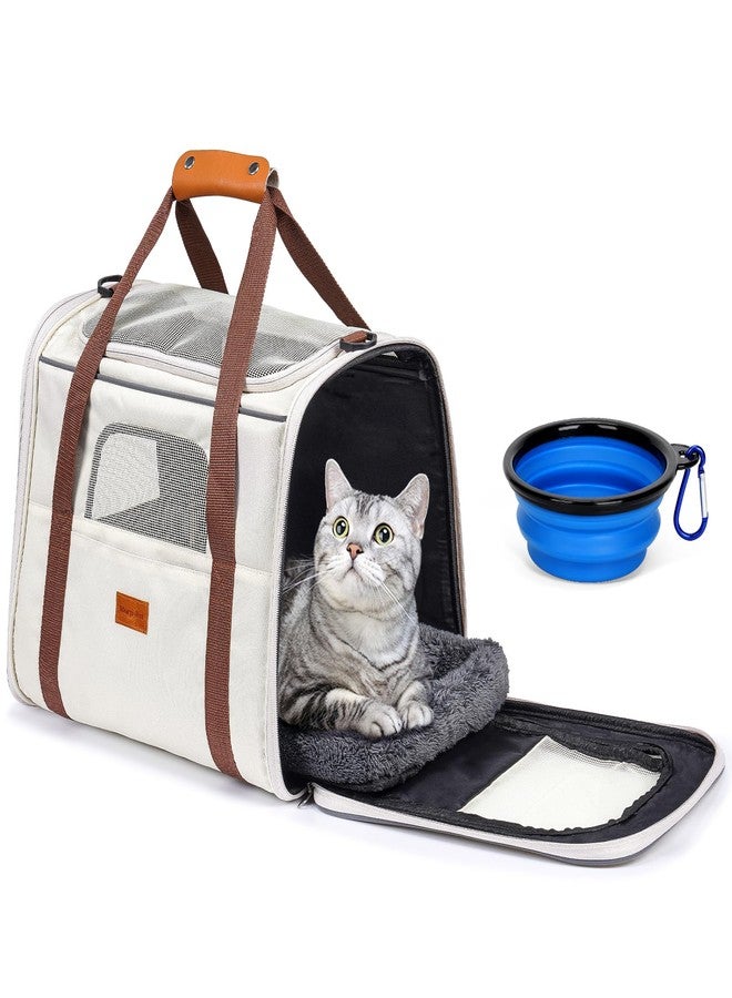 Morpilot Cat Carrier - Soft Sided Cat Carrier Large for Big Medium Cats and Puppy up to 18lbs, Pet Carrier with Safety Zippers, Foldable Bowl, Airline Approved Large Dog Carrier - Beige - Image 1