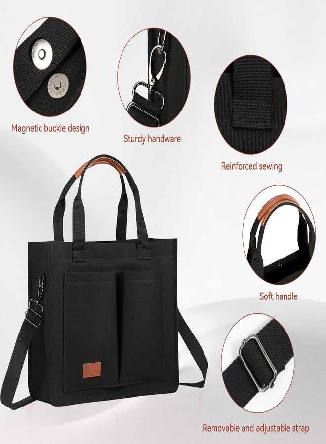 Voova Large Canvas Tote Bag for Women, Womens Laptop Work Bags Crossbody Purse Handbag Shoulder Travel Messenger Totes, Black - Image 5