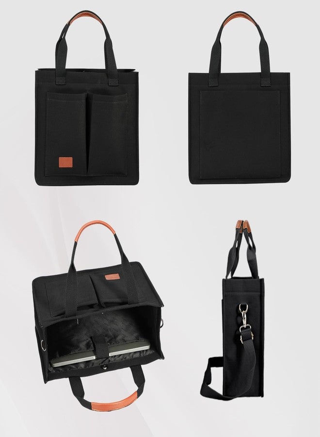 Voova Large Canvas Tote Bag for Women, Womens Laptop Work Bags Crossbody Purse Handbag Shoulder Travel Messenger Totes, Black - Image 3