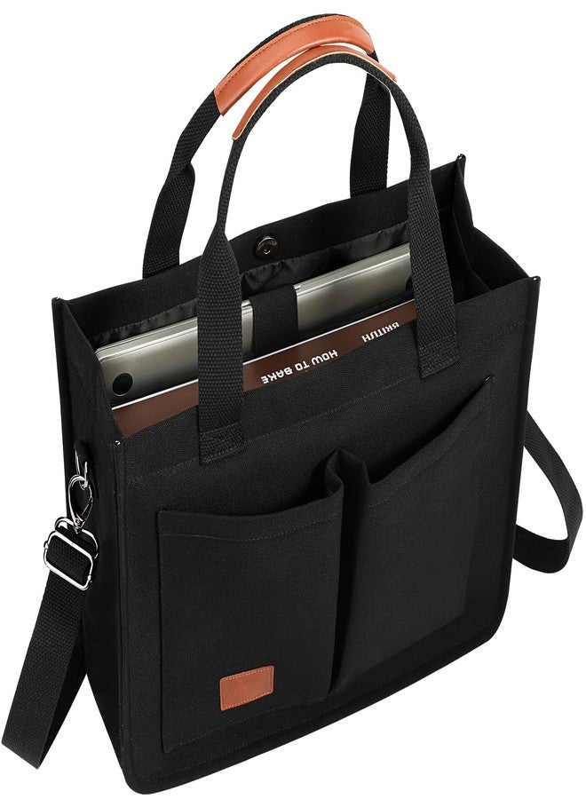 Voova Large Canvas Tote Bag for Women, Womens Laptop Work Bags Crossbody Purse Handbag Shoulder Travel Messenger Totes, Black - Image 1