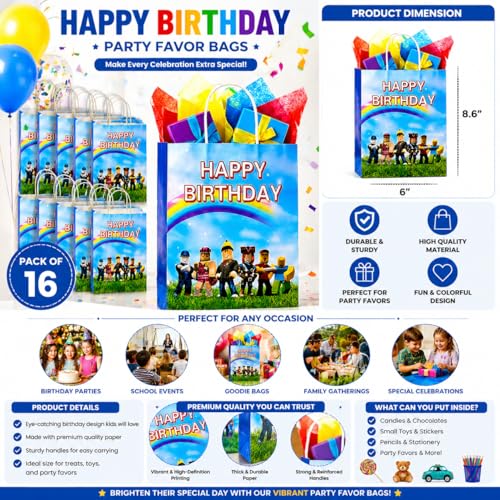 IndoTribe 16 Pcs Game Theme Gift Bags with Handles Goodie Bags Party Favor Bags Paper Bags with Handles for Candies, Treaty, Gifts and Return Gift Pixel Birthday Party Favors Video Game Birthday Party Supplies - Image 3