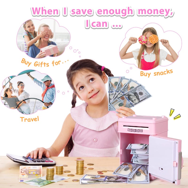 MAGIBX Kids Piggy Bank for Girls - Toys for 5 6 7 8 9 10 Year Old Girl Birthday Gifts - Electronic Piggy Bank ATM Machine Money Safe for Kids Toys Age 6-8-10 - Image 2