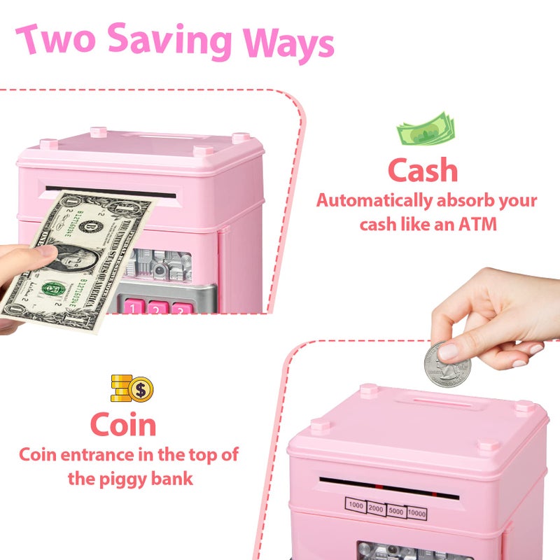 MAGIBX Kids Piggy Bank for Girls - Toys for 5 6 7 8 9 10 Year Old Girl Birthday Gifts - Electronic Piggy Bank ATM Machine Money Safe for Kids Toys Age 6-8-10 - Image 4