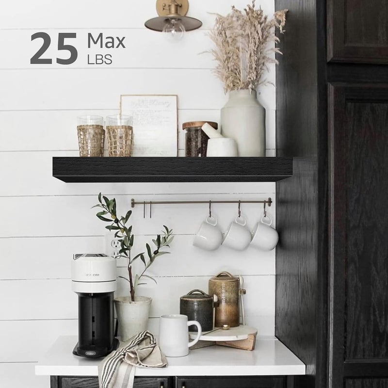 QEEIG Floating Shelves for Wall Bathroom Shelf Bedroom Kitchen Living Room Hanging Book Shelves Small Farmhouse Decor 16 inch Set of 3, Black (015-B3) - Image 2
