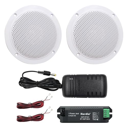 Herdio 4 Inches Waterproof Marine Bluetooth Ceiling Speakers for Bathroom Kitchen Home Outdoor Camper Golf Cart Boat with Flush Mount - Image 1