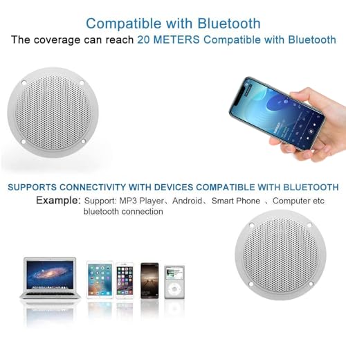 Herdio 4 Inches Waterproof Marine Bluetooth Ceiling Speakers for Bathroom Kitchen Home Outdoor Camper Golf Cart Boat with Flush Mount - Image 2